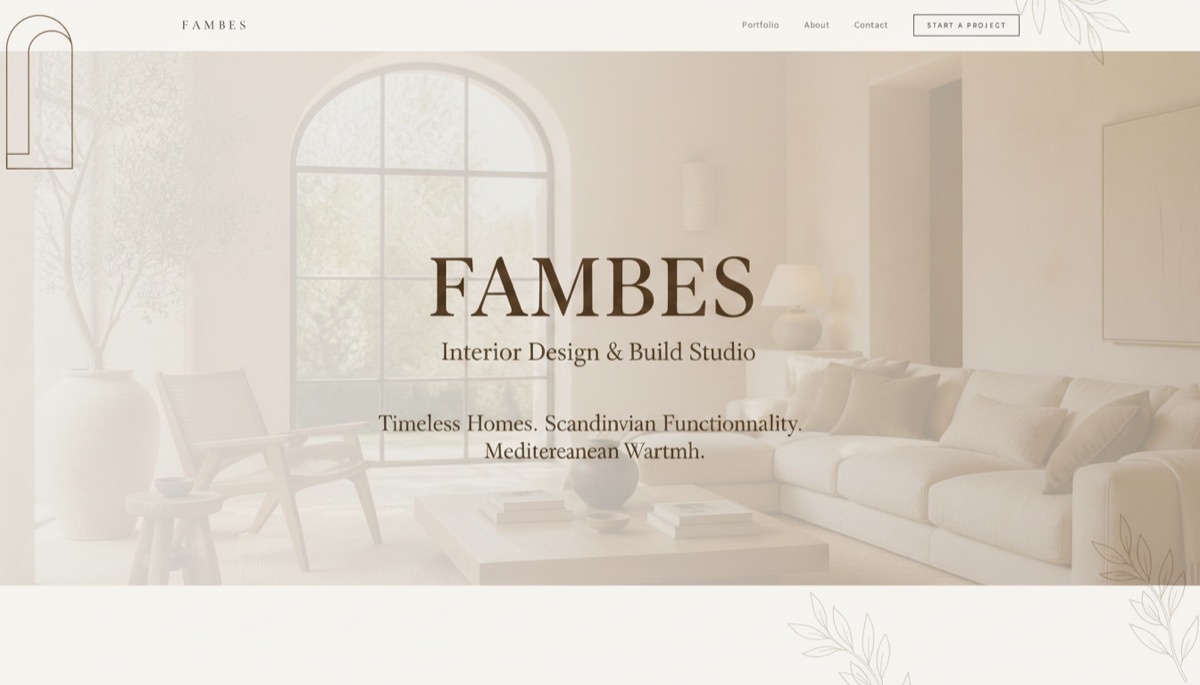 Fambes interior: a bright living room with an arched window